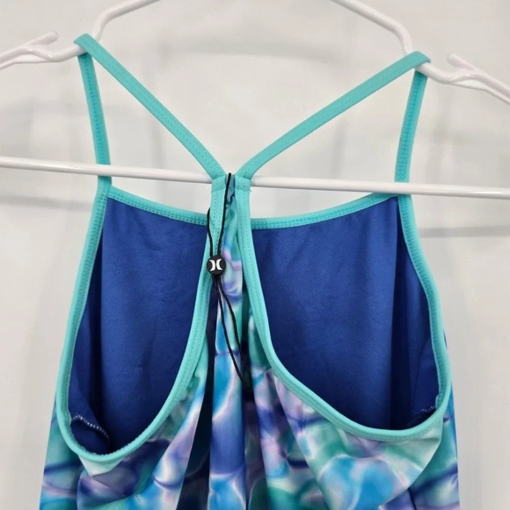 Hurley Girls' Swimsuit One‎ Piece Blue Marble Heart Logo Size 10/12